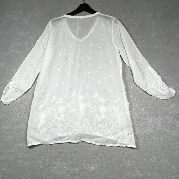 Johnny Was Top Womens Top Medium White Blouse Tunic Embroidered Lacework Boho - Picture 7 of 12